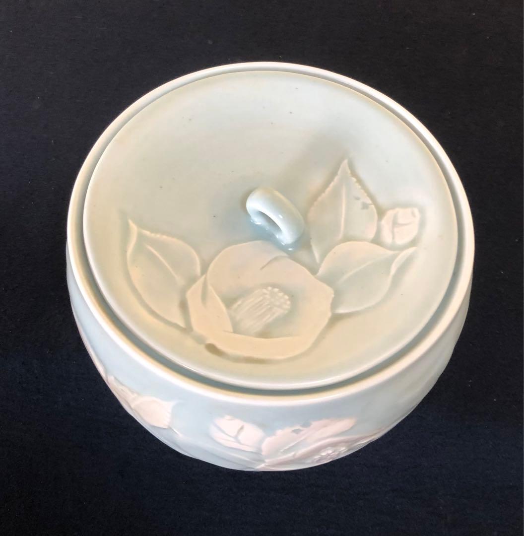 ❗️割引《R》妙高焼 青磁 椿文 水指 高井進 歴書 共布 共箱　250826G2