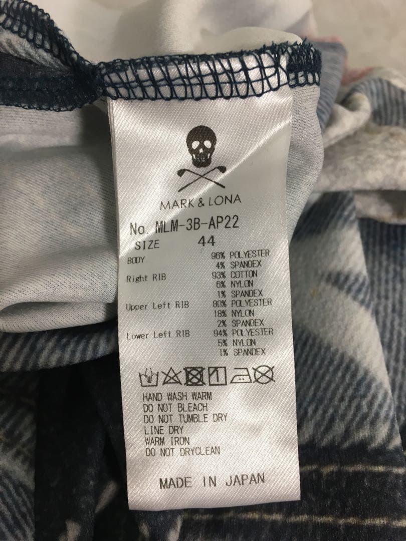 極美品 MARK&LONA マークアンドロナ ポロシャツ 総柄 スカル デニム柄