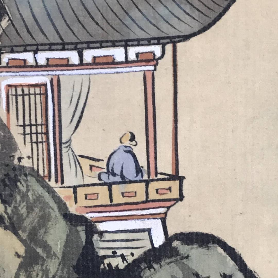 【真作】東観/蓬莱山図/山水図/祝事山水図/掛軸☆宝船☆AB-649