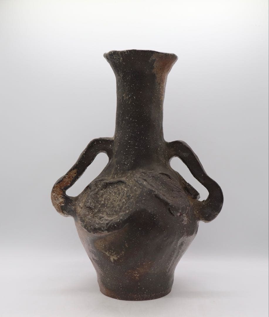 不名作　備前焼　取手付瓶　作家品　共箱　茶道具　送料込み250329