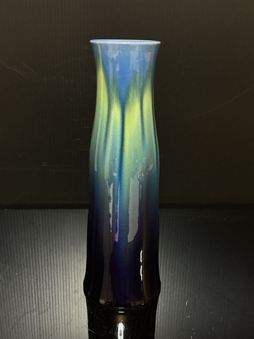 人間国宝 九谷焼 三代 徳田八十吉（正彦） 碧明耀彩 花入 花瓶 華道 桐共箱