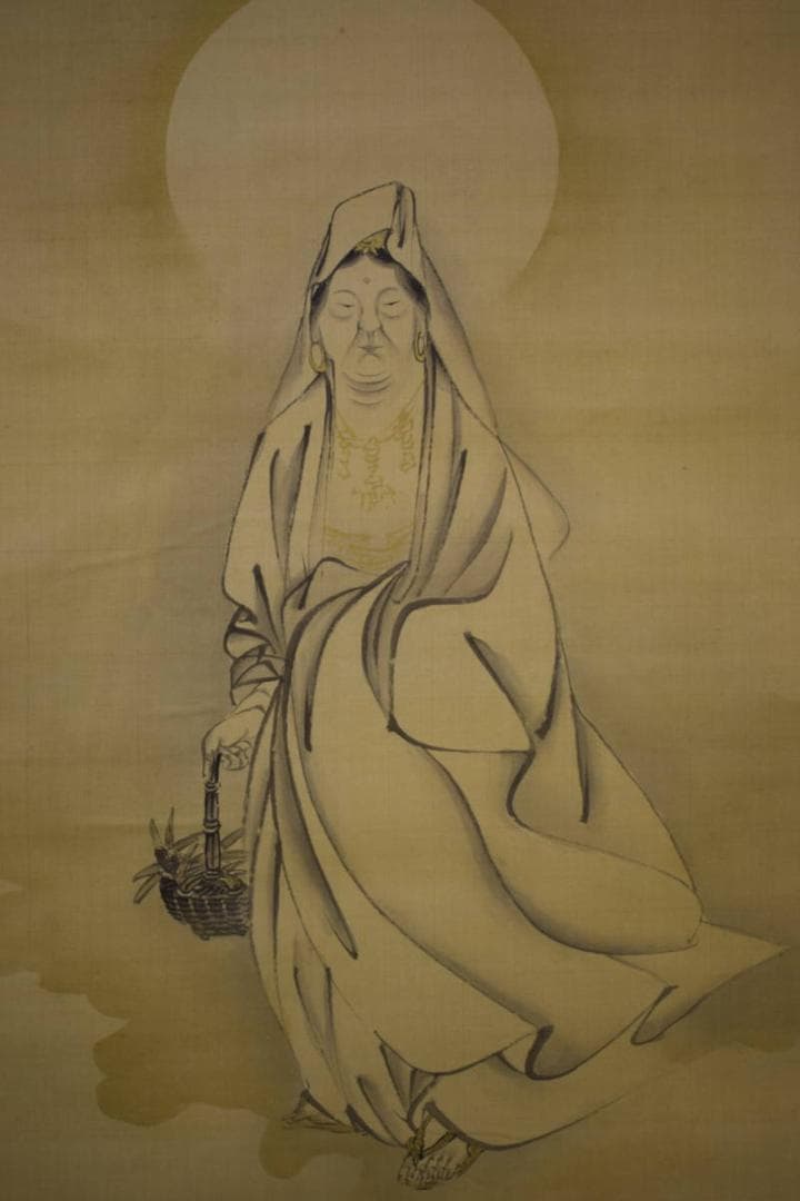 真作/前川文嶺/魚籃観音/雲上観音/白衣観音/桐題箱付/布袋屋掛軸HJ-117