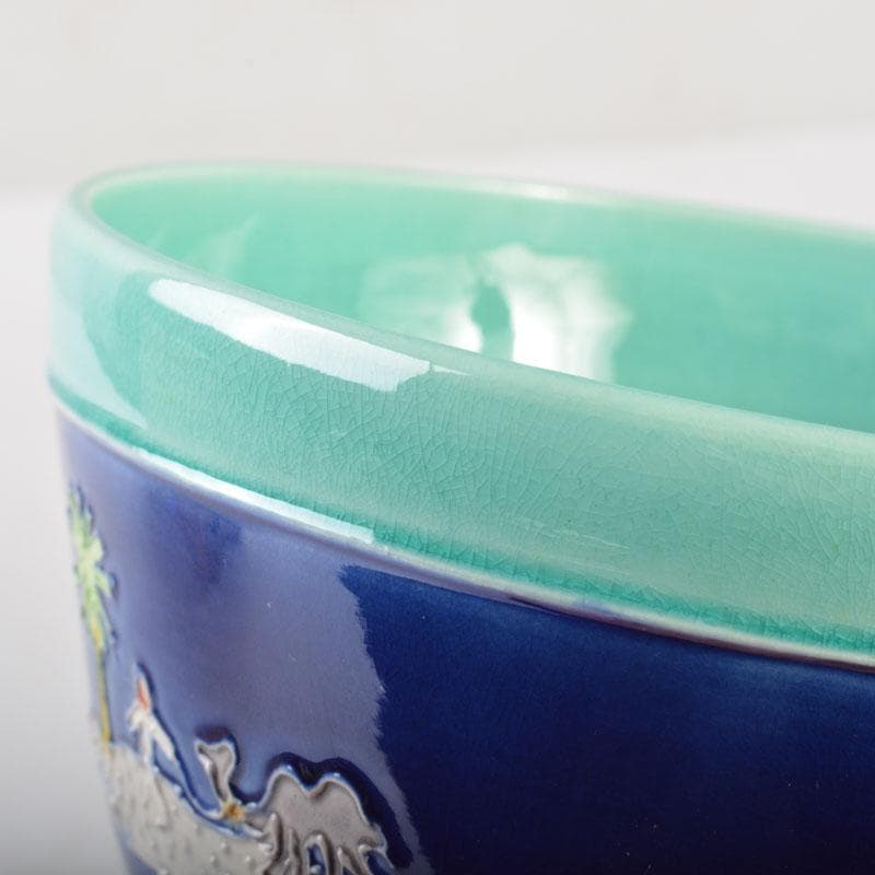 茶道具　交跡焼　堀口登造　シルクロード文　茶碗　共箱　V　6525