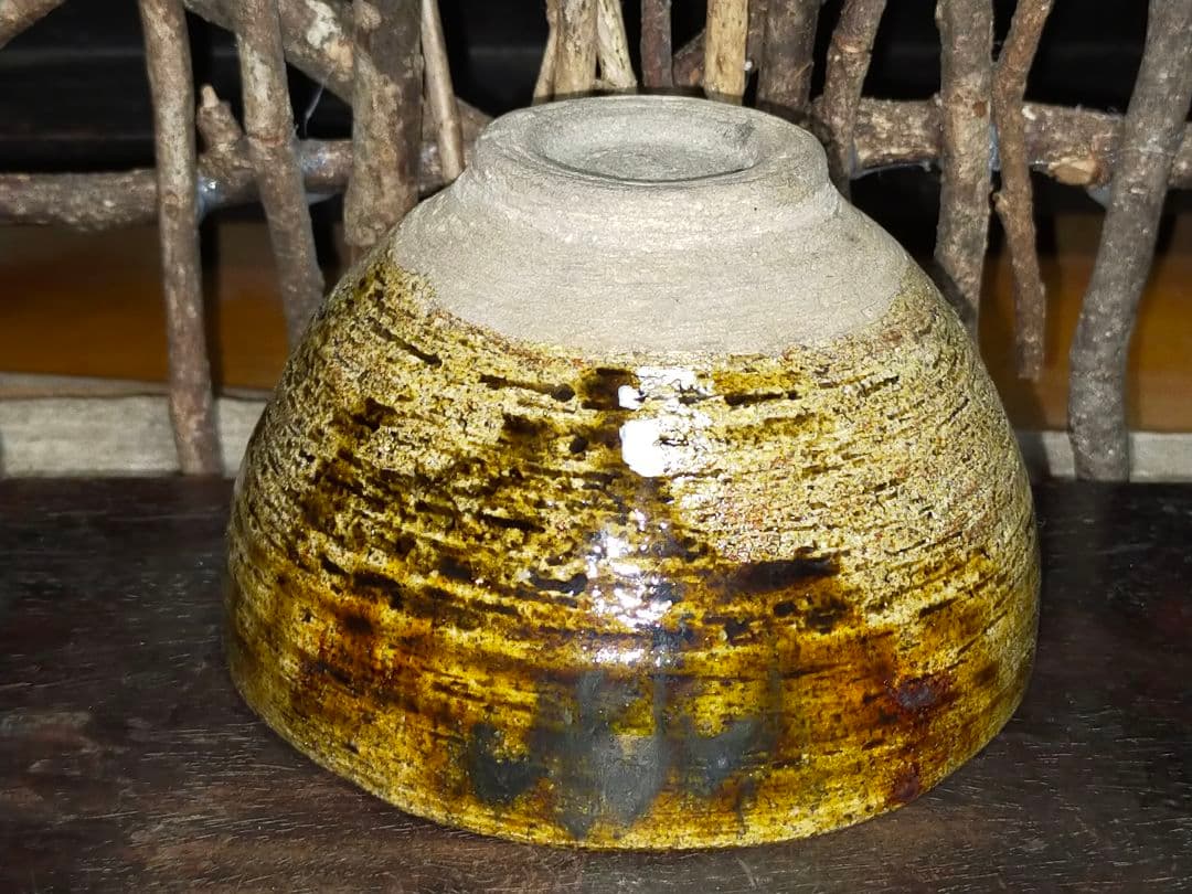 ♥☆彡　骨董　美濃焼　黄瀬戸　茶碗　無銘　骨董　古玩　中国　アンティーク