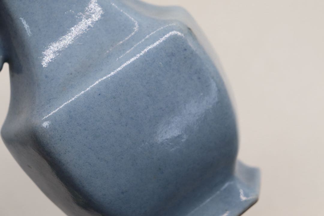 中国　清時代　天青釉雙耳瓶　木箱付　送料込み250520