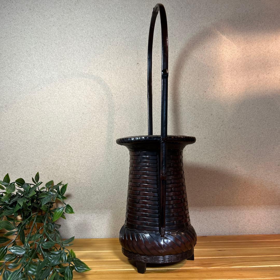 高岡鋳物　網代花器　瑞峰作　鋳金製　　　　華道・池坊　長期保管品