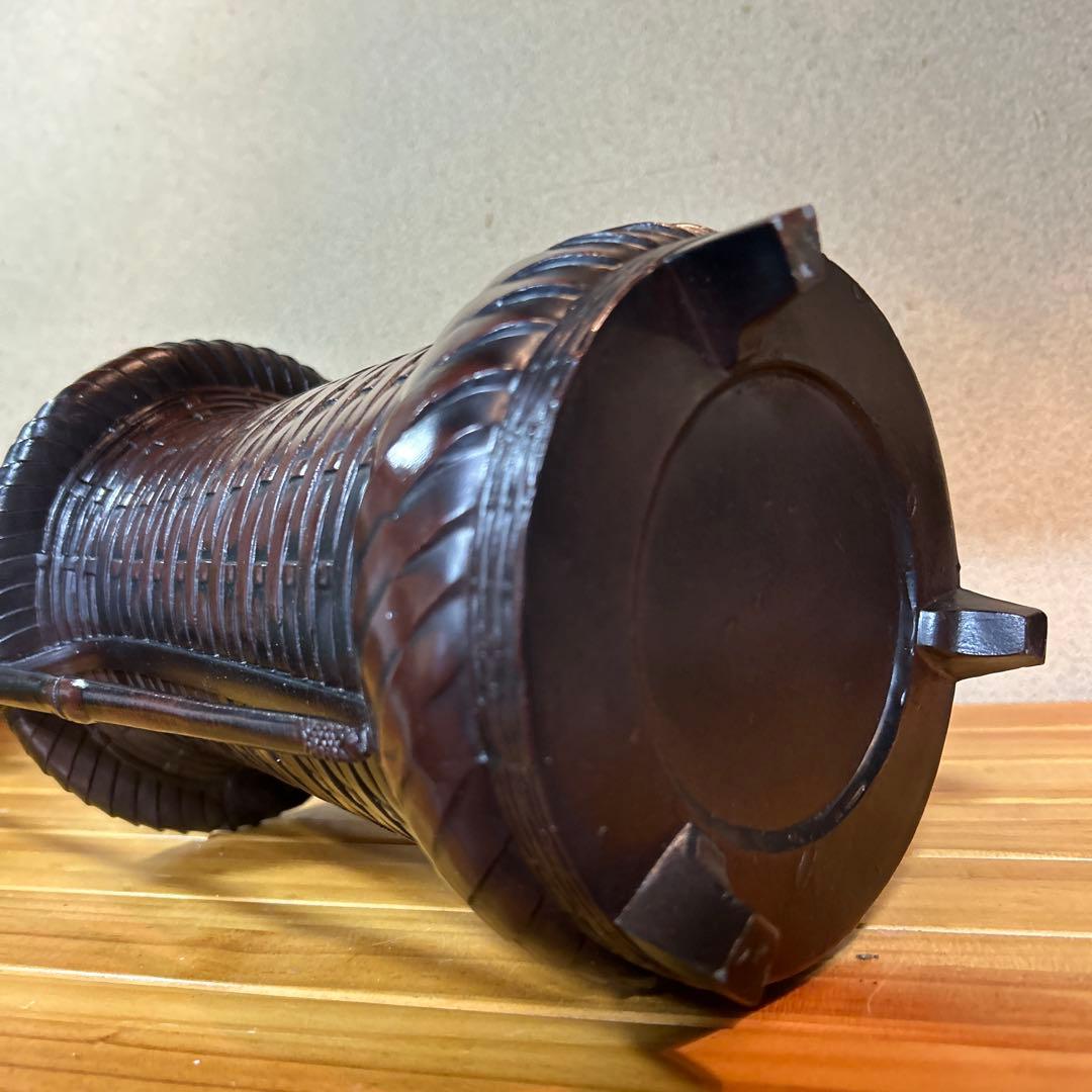 高岡鋳物　網代花器　瑞峰作　鋳金製　　　　華道・池坊　長期保管品