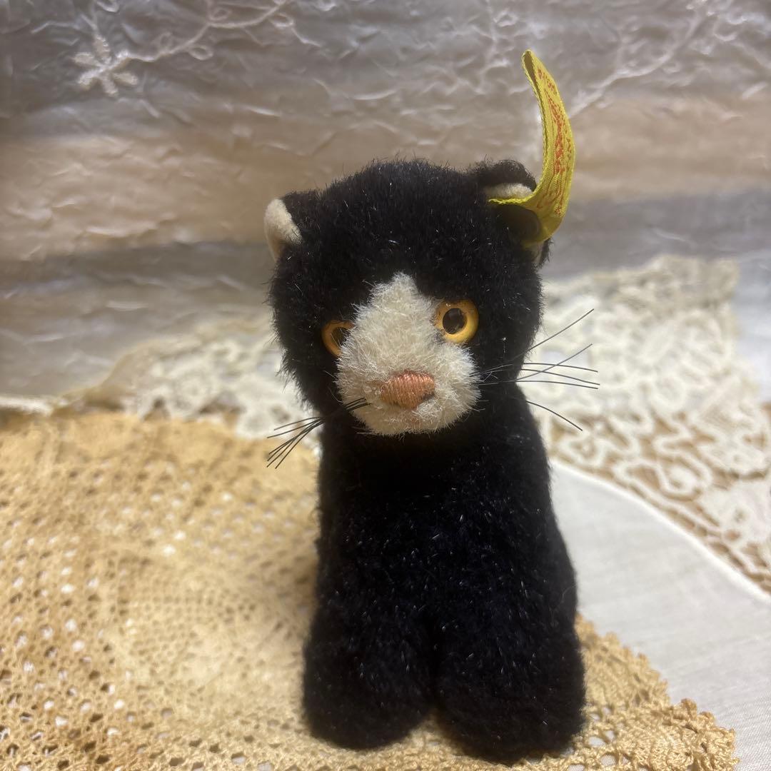 ヴィンテージ シュタイフ　黒猫　steiff ネコ