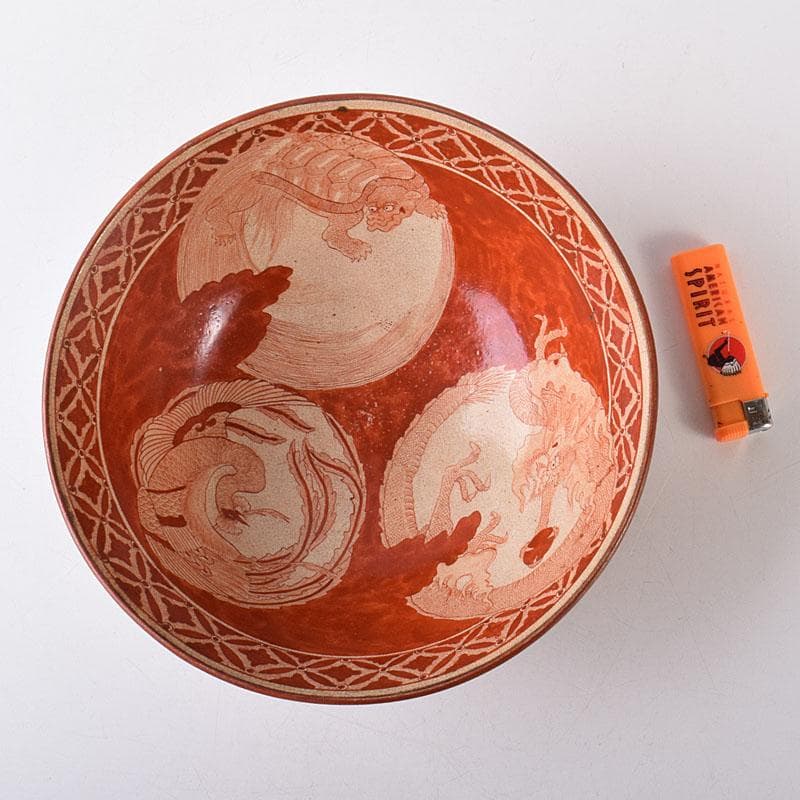 九谷焼　古九谷　八郎手　赤絵　神獣文　鉢　時代箱　M　R8749