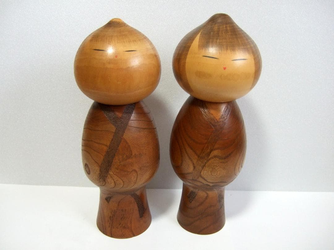 創作こけし 渡辺正雄「無心」高さ36cm 37cm 2体まとめて Kokeshi