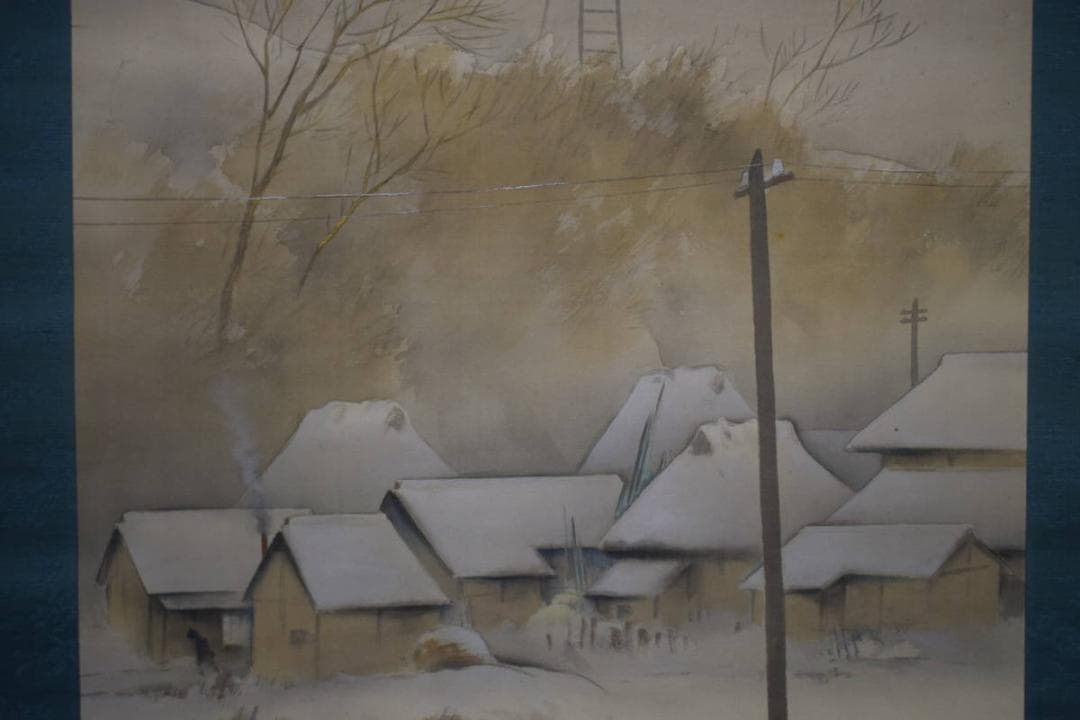 真作/萓山/雪景山水図/布袋屋掛軸HH-282