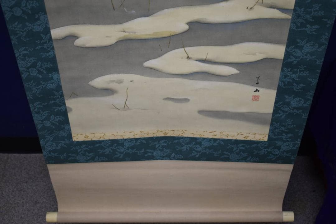 真作/萓山/雪景山水図/布袋屋掛軸HH-282