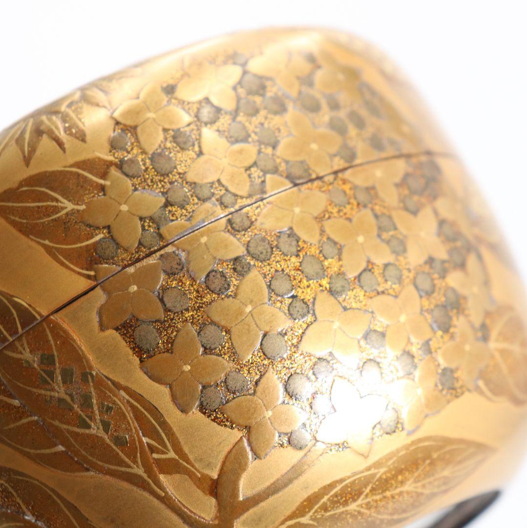 久世宗春作 四季草花金蒔絵 平棗 内金塗 梨子地 茶道具 共箱　DW947　N7