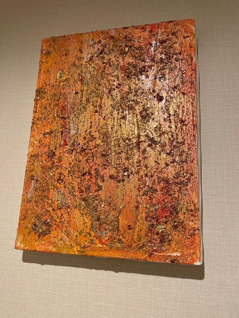 【始日夕陽】抽象アクリル絵画 2点セット　絵画　インテリア　ホテル　風水黄色　金