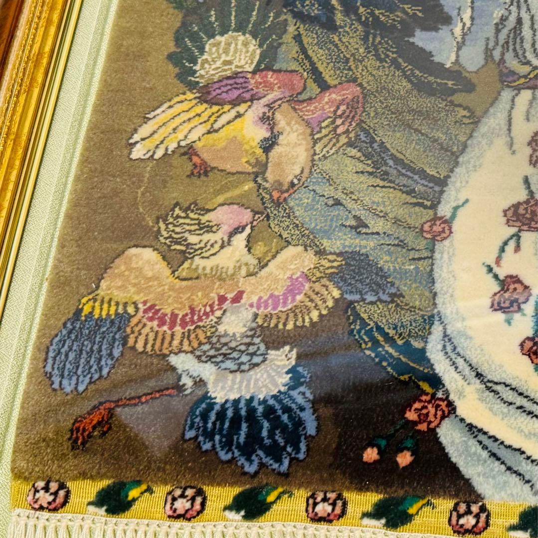 中国美術 手織り シルク 段通 緞通 天女 手織り絨毯 飾り 額付き 骨董