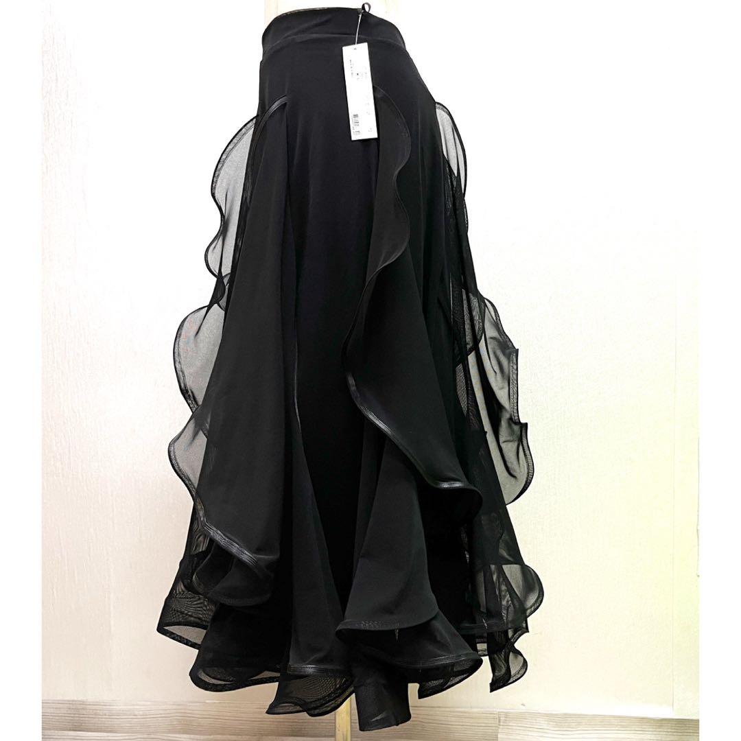 新品 社交ダンス スカート ブラック 縦フリル パーティ 発表会 デモ