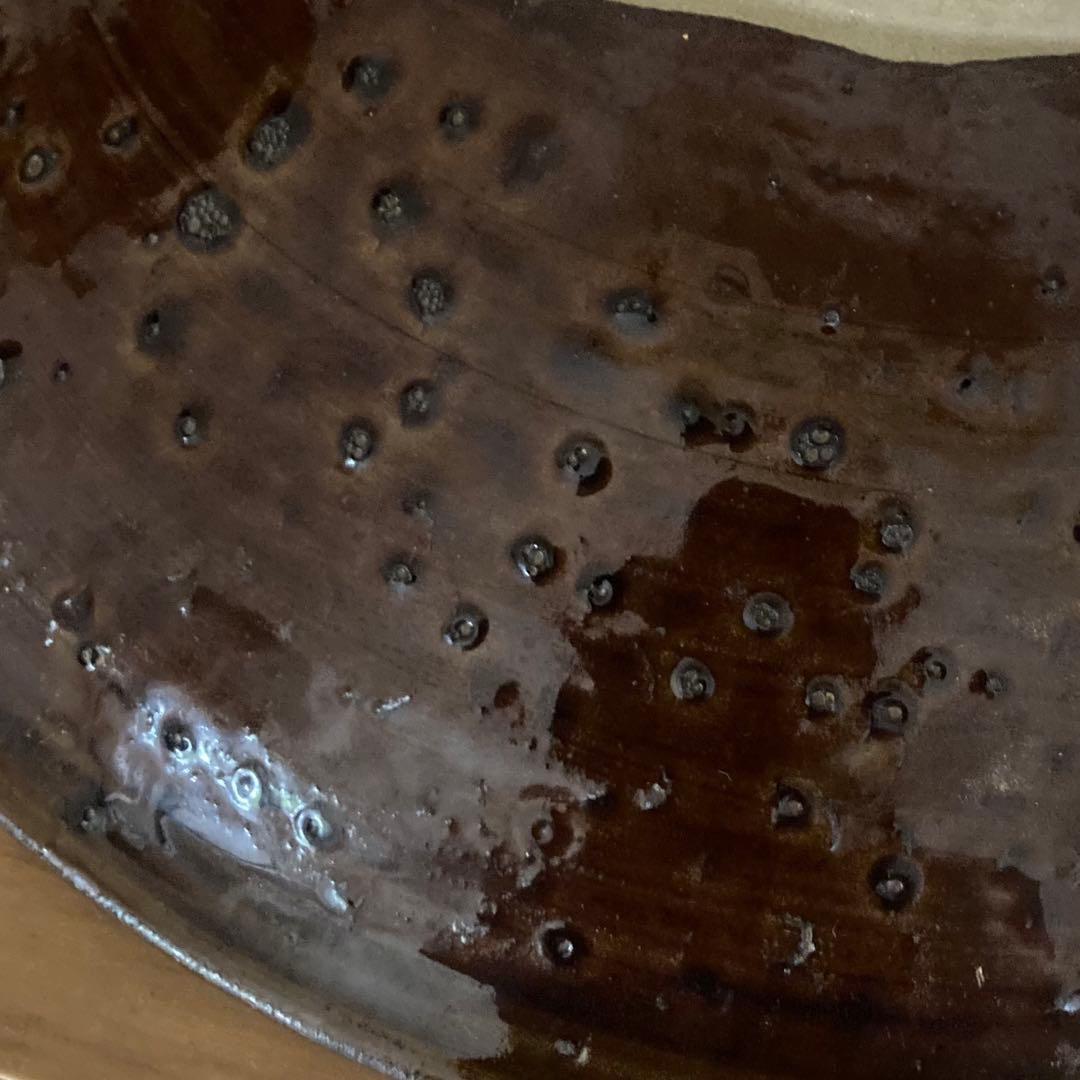 小鹿田焼（おんたやき）打ち刷毛目大皿【民藝ビンテージ】金継ぎ