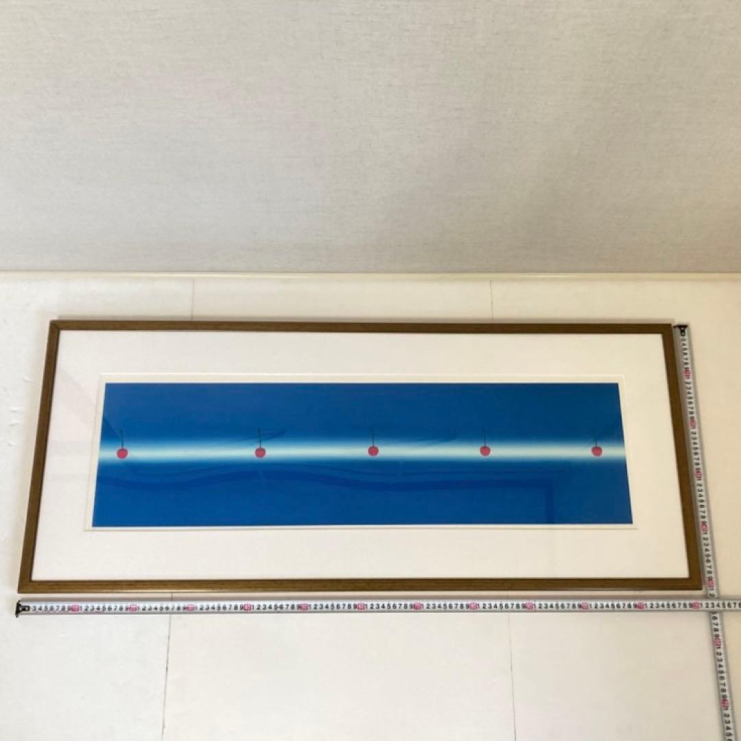 中村憲之 さくらんぼ シルクスクリーン 大型 横長 青色 ポップ モダン レトロ