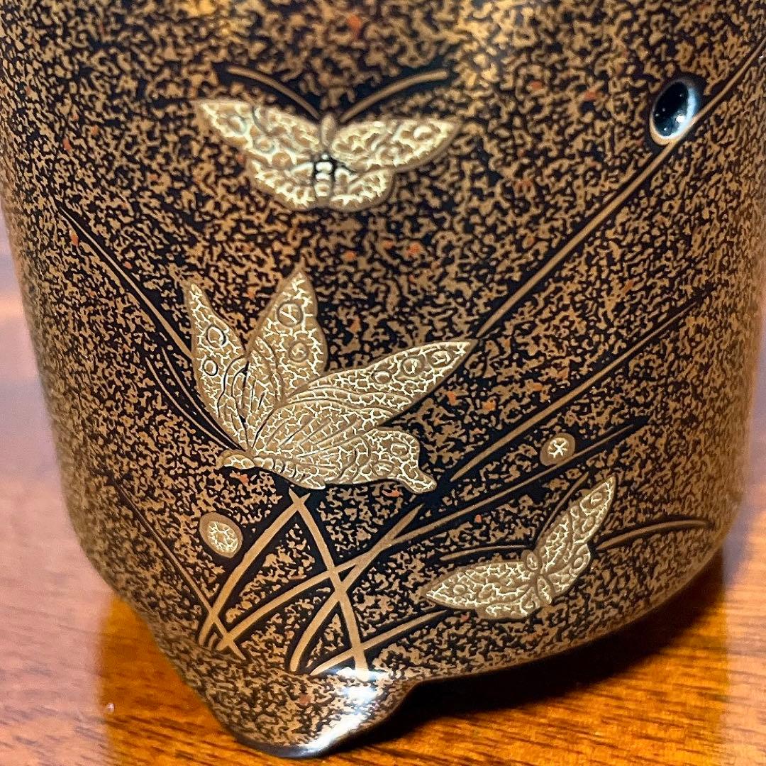 幸楽 作「蒔絵蝶文 香炉」共箱 茶道具 香合 有田焼 金彩 三足香炉
