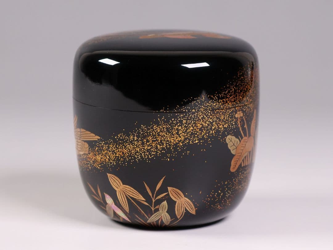 加賀蒔絵 福嶋一恵 鴛鴦蒔絵 大棗 梨地 鵬雲斎書付 共箱 螺鈿【MA916】