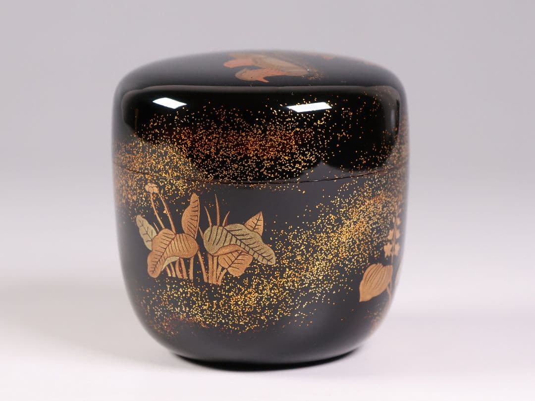 加賀蒔絵 福嶋一恵 鴛鴦蒔絵 大棗 梨地 鵬雲斎書付 共箱 螺鈿【MA916】