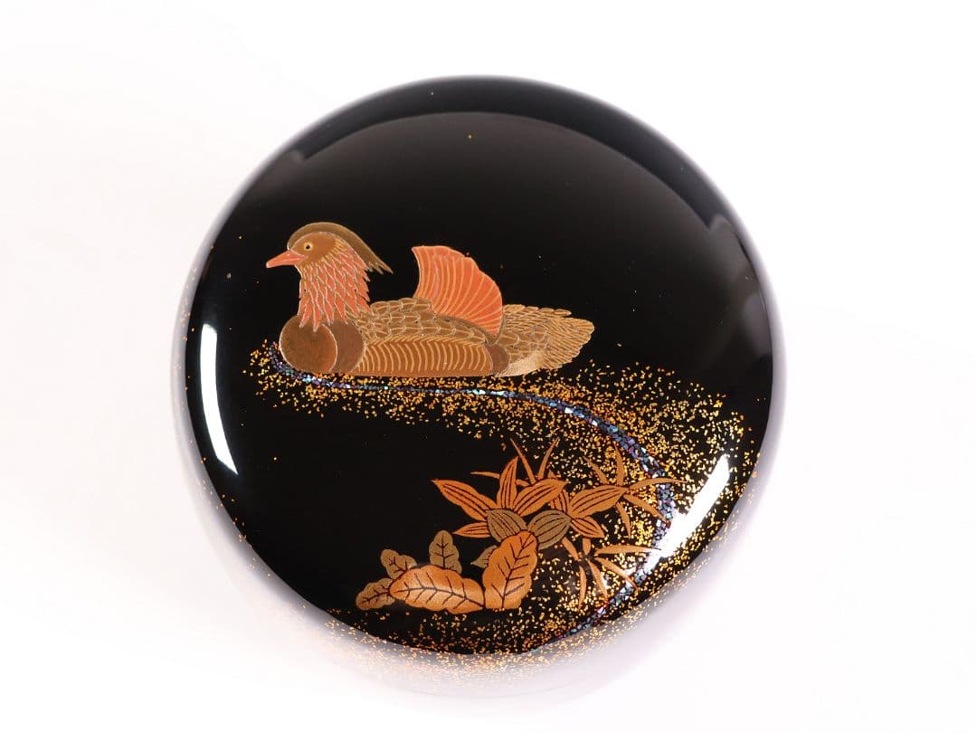 加賀蒔絵 福嶋一恵 鴛鴦蒔絵 大棗 梨地 鵬雲斎書付 共箱 螺鈿【MA916】