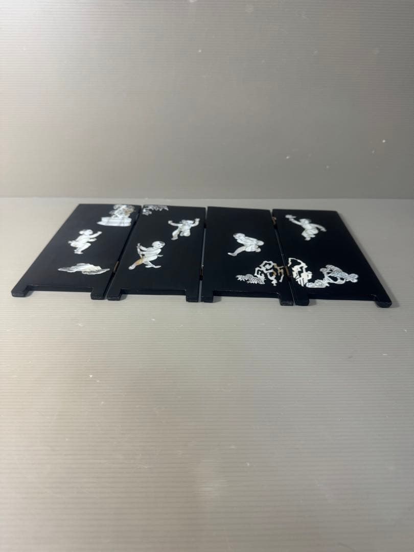 2540 時代物 螺鈿漆器 屏風 両面屏風 人物 梅文　細密細工