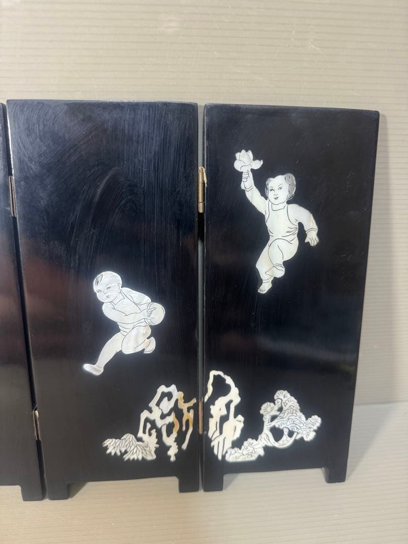 2540 時代物 螺鈿漆器 屏風 両面屏風 人物 梅文　細密細工