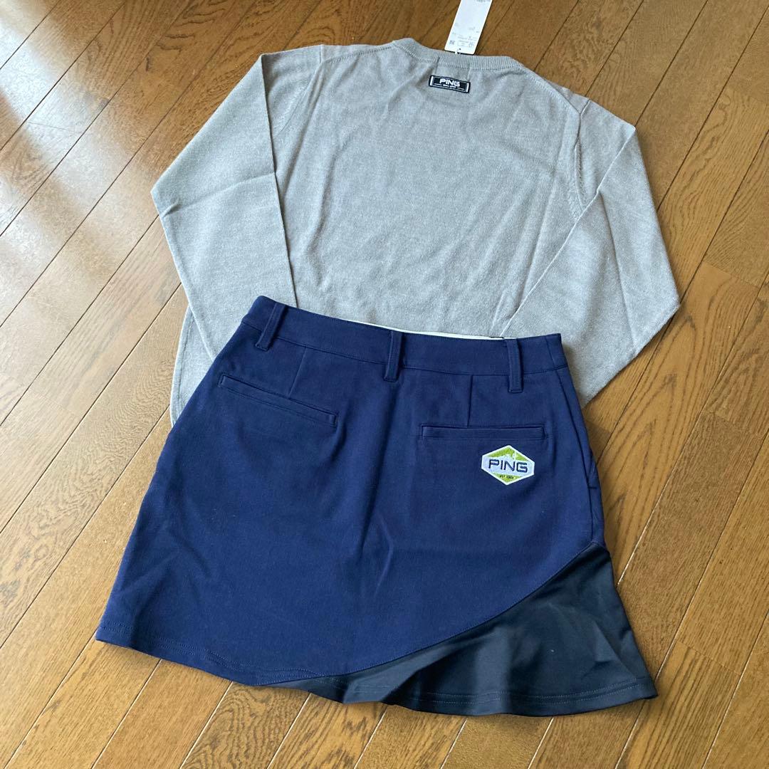 新品 PING ピン　セットアップ　ウール混セーター　スカート 上下セット M