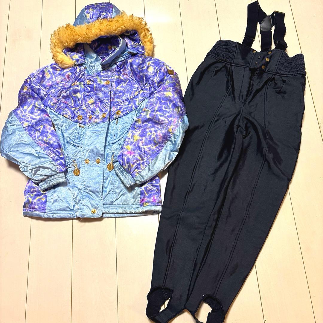 最終値下げヴィンテージ スノーウェア　ウールフード付き上下　スキーウェア金ボタン