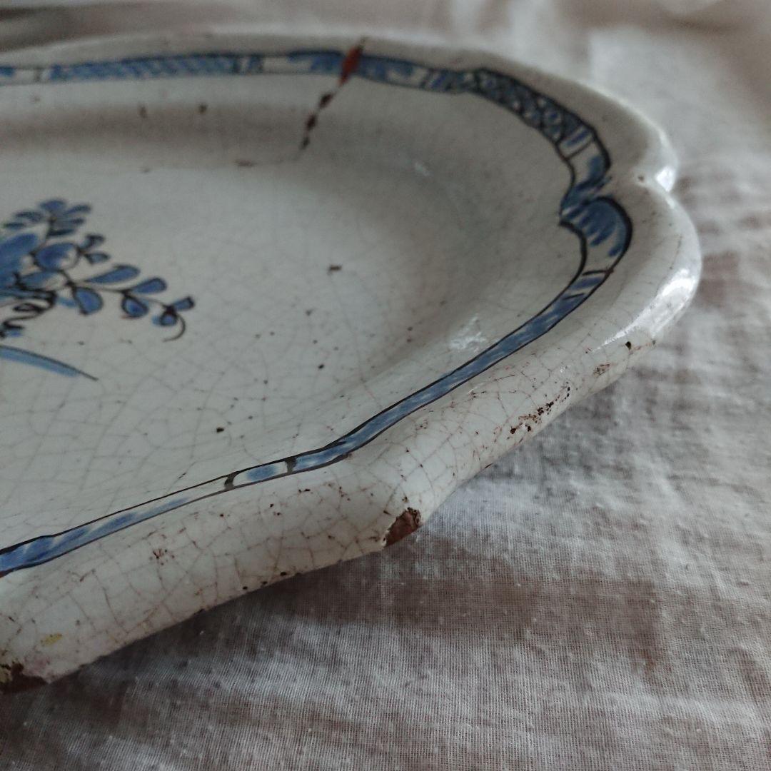 フランス 民芸 キュノワール アンティーク 器 大皿 花リム 陶器 プレート