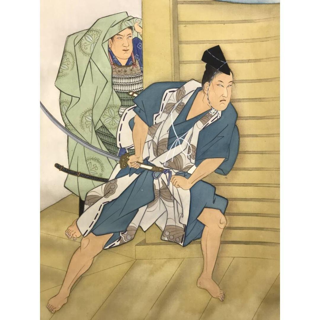 真作/栖雲/曾我兄弟の仇討ち/人物図/武者絵/掛軸/名家伝来/AK-777