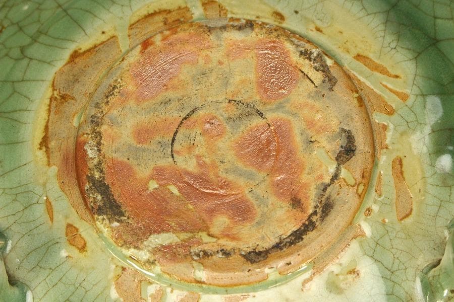 中国美術 七官青磁 三足 水盤 瓶掛 時代物(A880)