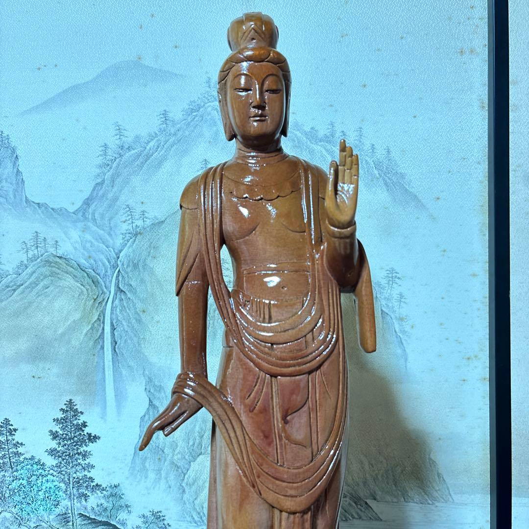 大型 観音菩薩 木彫　仏像 彫刻　開運　風水　置物　縁起物　インテリア　春山作
