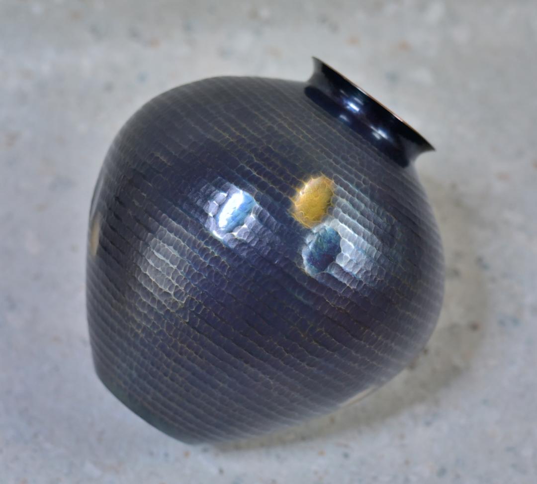 値下げ玉川堂　線条文花瓶　花入れ　鎚起銅器　共箱