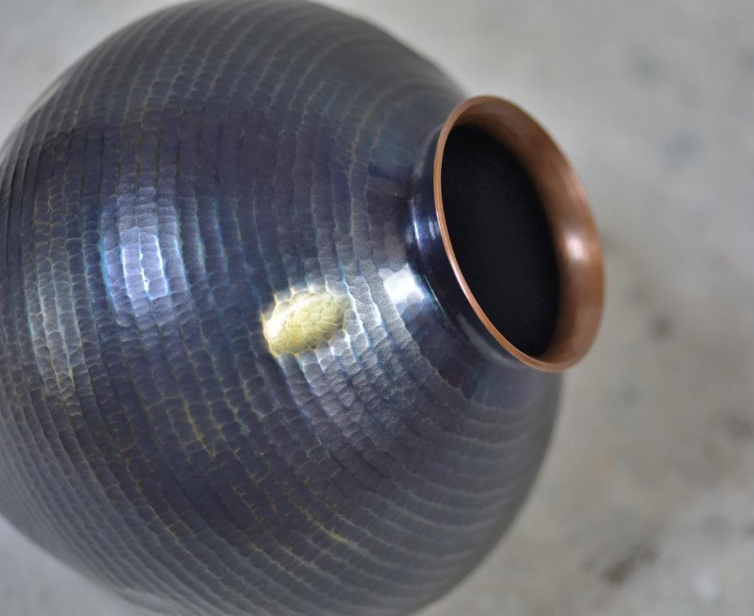 値下げ玉川堂　線条文花瓶　花入れ　鎚起銅器　共箱