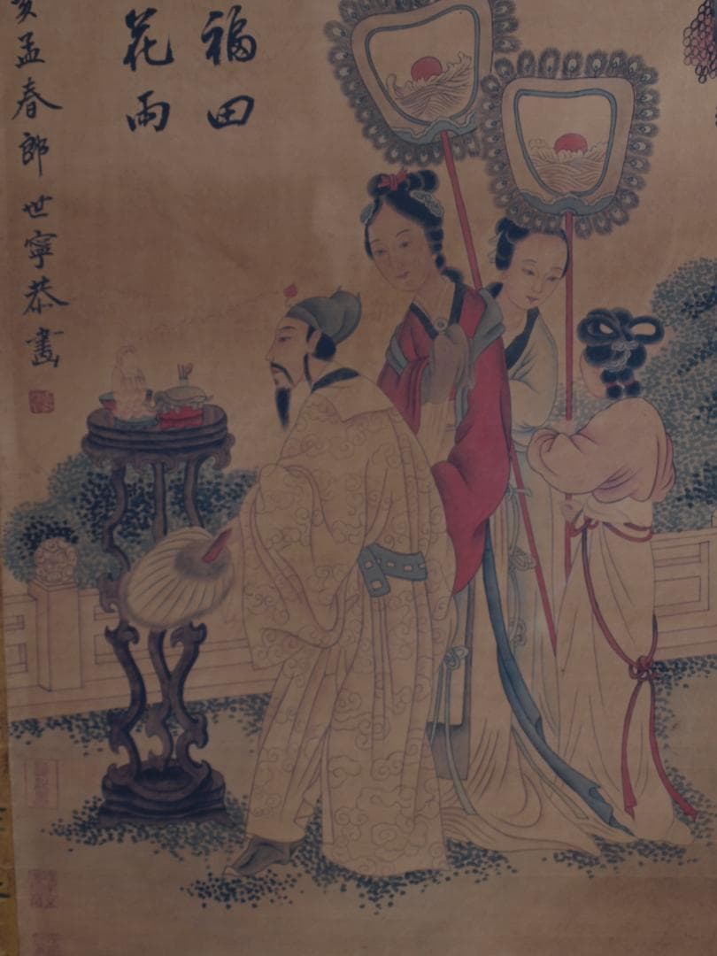 骨董市仕入れ品　中国清時代の掛軸　人物図　肉筆保証　 DE765A7-3