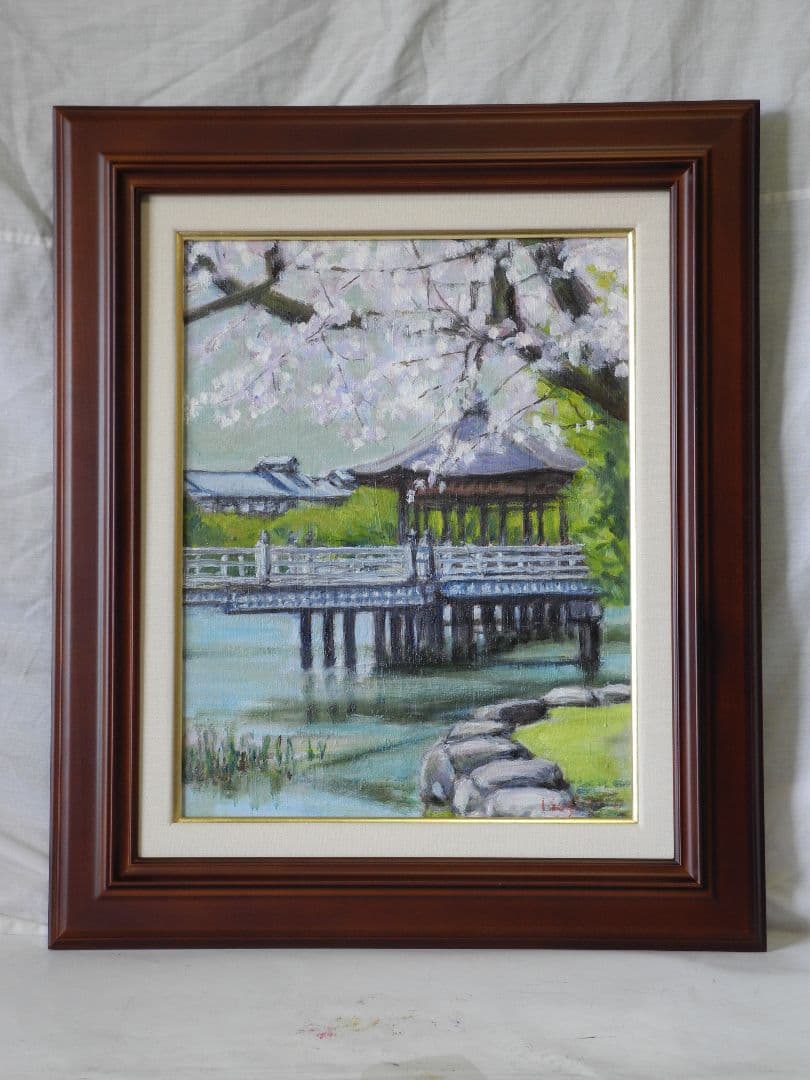 油絵奈良浮御堂の桜