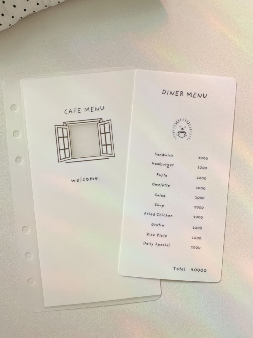 A6 refill MENU with animals 2300円