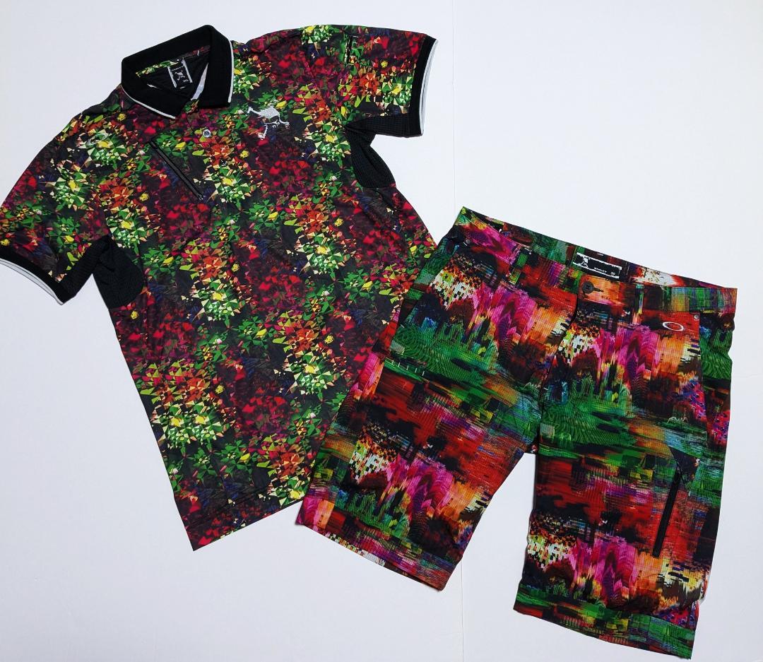 新品 オークリー スカル 上下セット 半袖ポロシャツ ゴルフショーツ 黒 メンズ