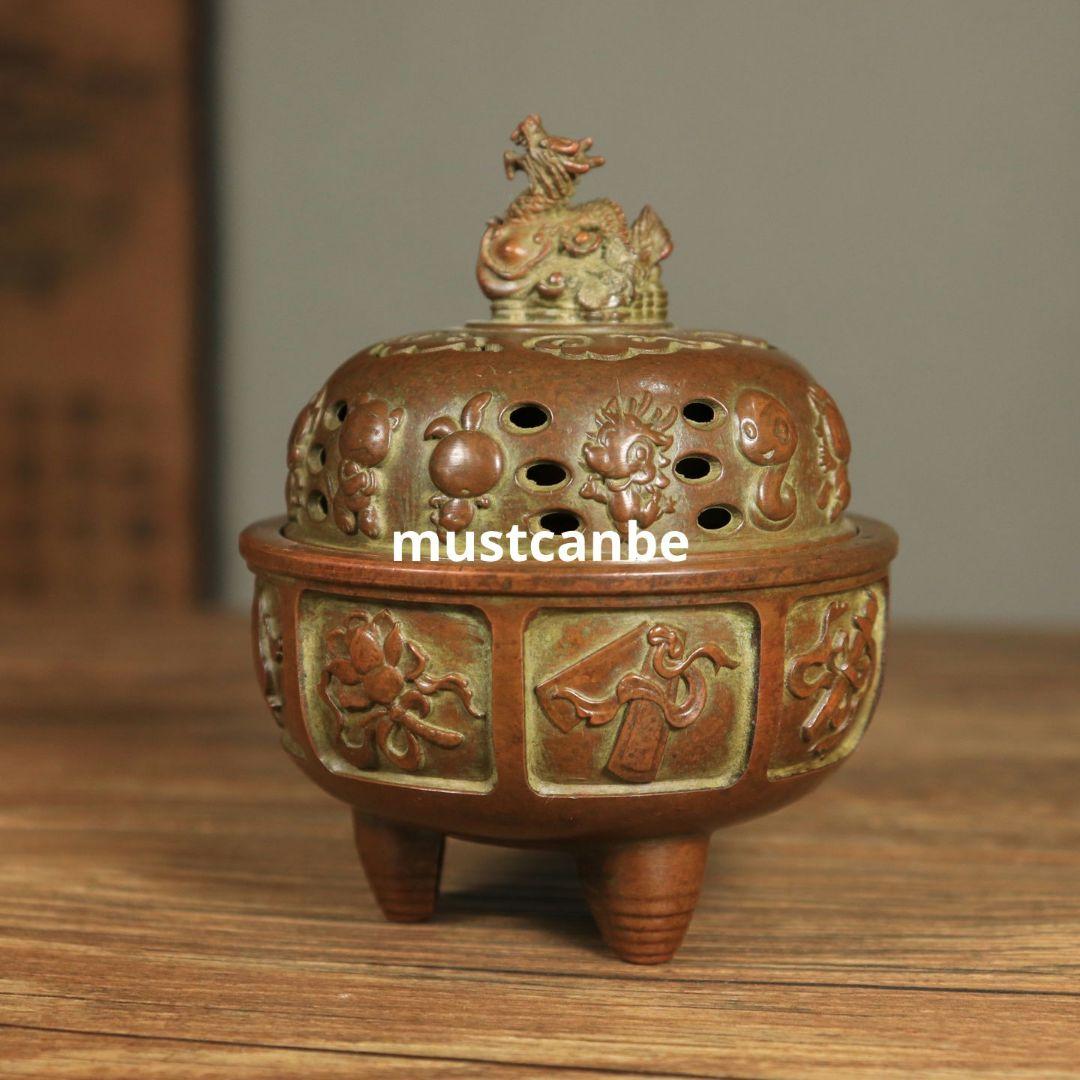銅器 十二支竜 三足香炉 香道具 茶道具 工芸品 置物