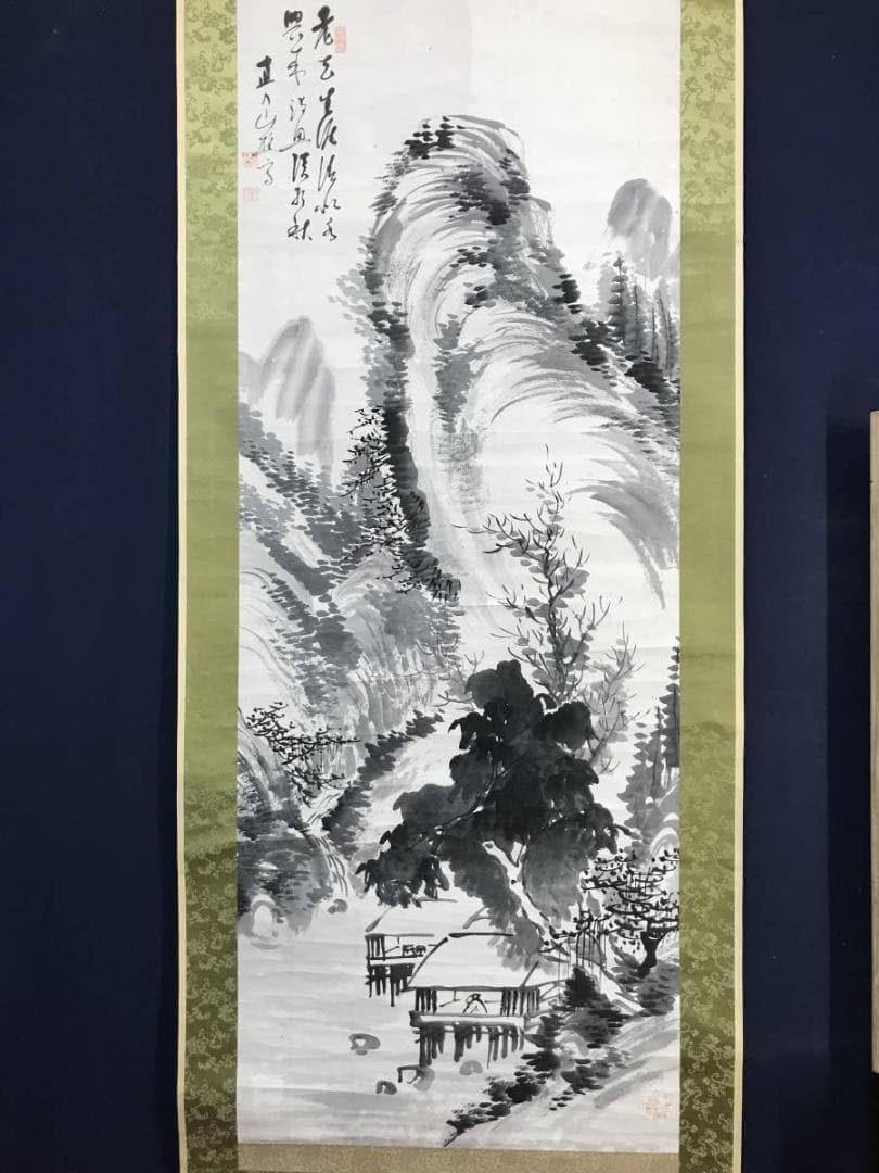 【真作】田能村直入/山水画賛/山水図/掛軸/名家伝来/AD-16