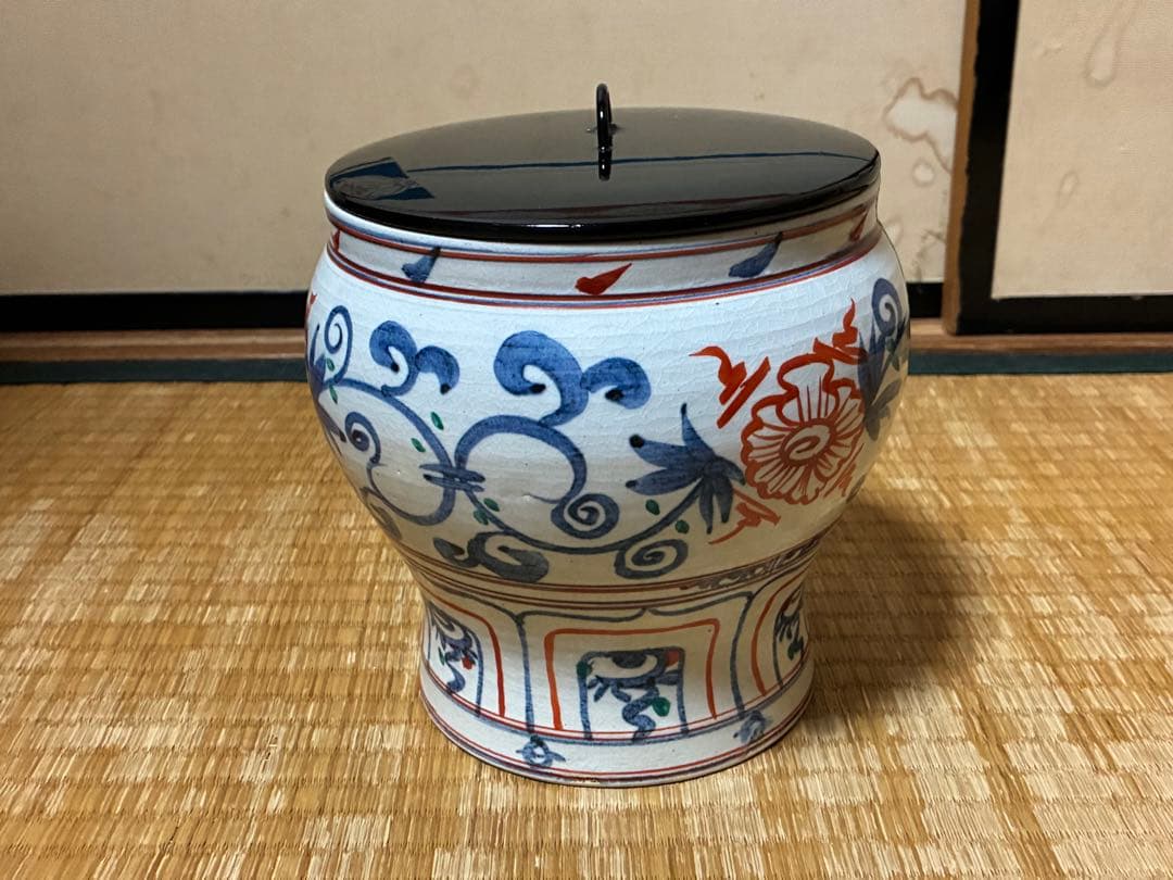 茶道具 紅安南 水指 【黒石窯】印あり 共箱
