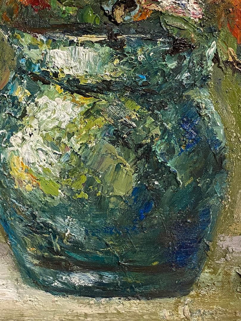 「真作」作者不明「バラ」静物画　油彩画　額装　サイン有り　F10号