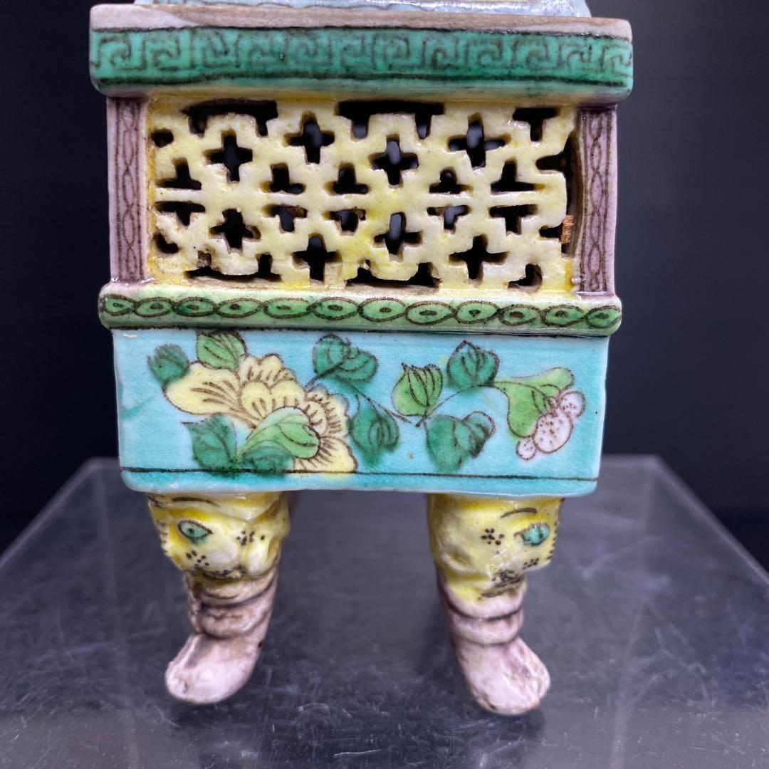 中国古玩　粉彩透香炉　トヒオ　高さ約11.5㎝　東里8-0130①