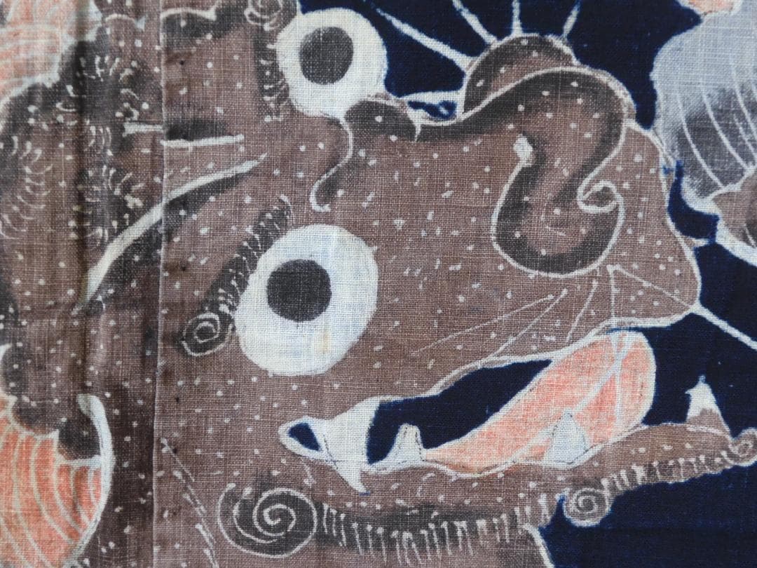 木綿・明治期筒描・唐獅子牡丹・明治の藍木綿・筒描き