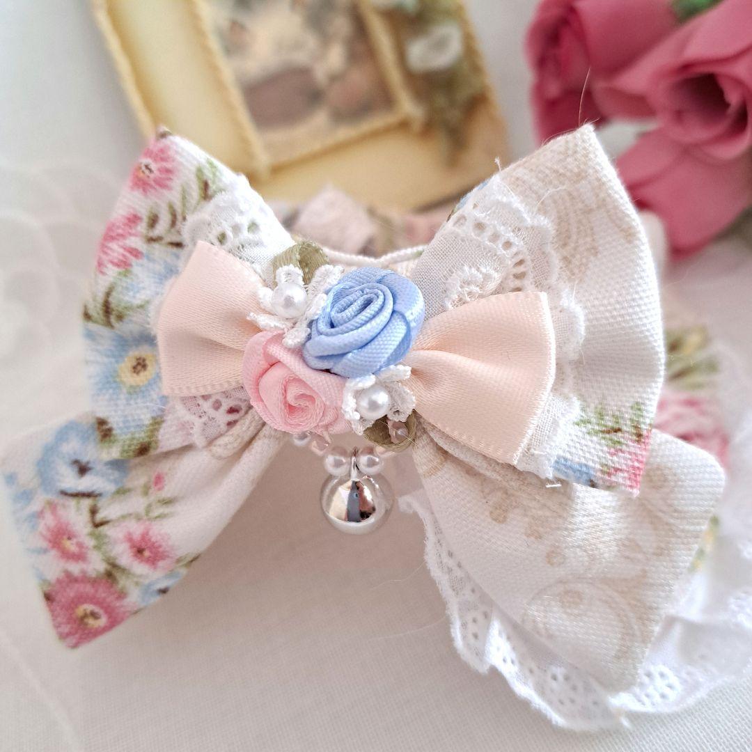 ローズ柄(クレージュ)わんちゃん猫ちゃん用襟付首輪