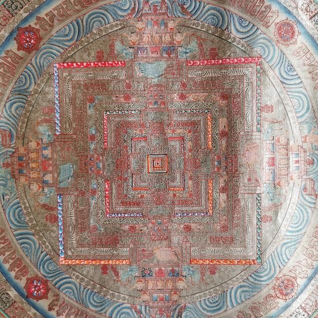 銀　時輪曼荼羅　大　カーラチャクラ　マンダラ　タンカ　仏画（額縁なし）