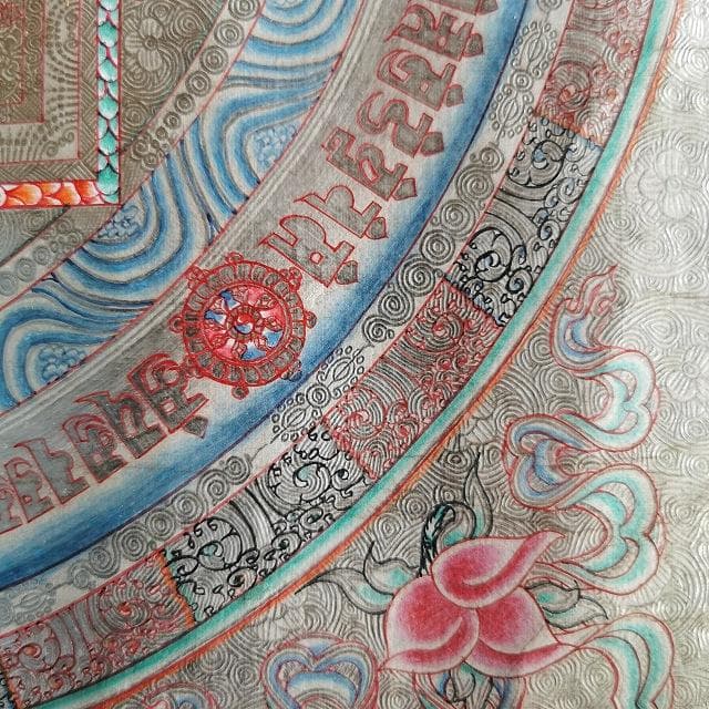 銀　時輪曼荼羅　大　カーラチャクラ　マンダラ　タンカ　仏画（額縁なし）