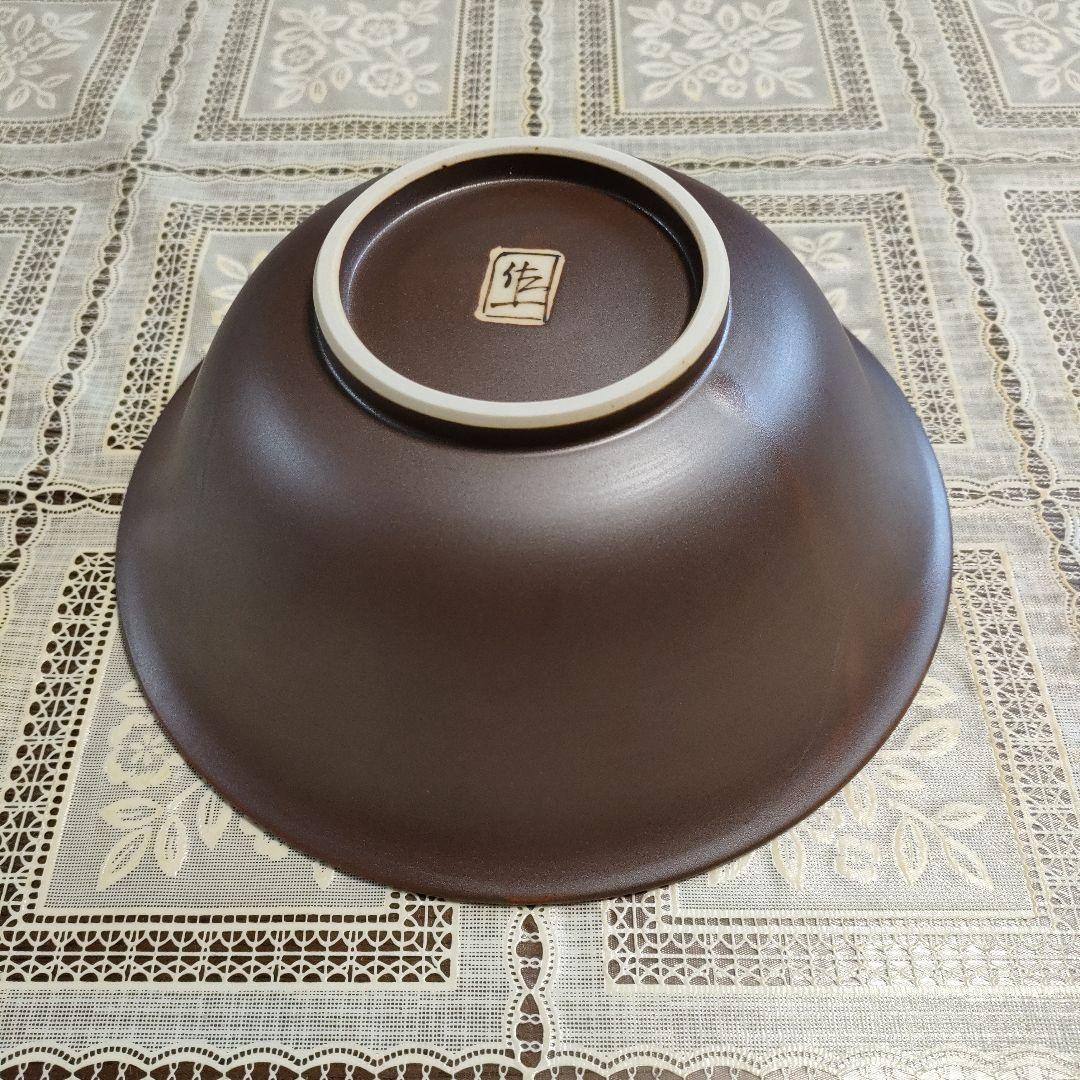 松本佐一造　九谷焼 染付 『雀に葉文 飾鉢』ウコン布＆桐共箱付